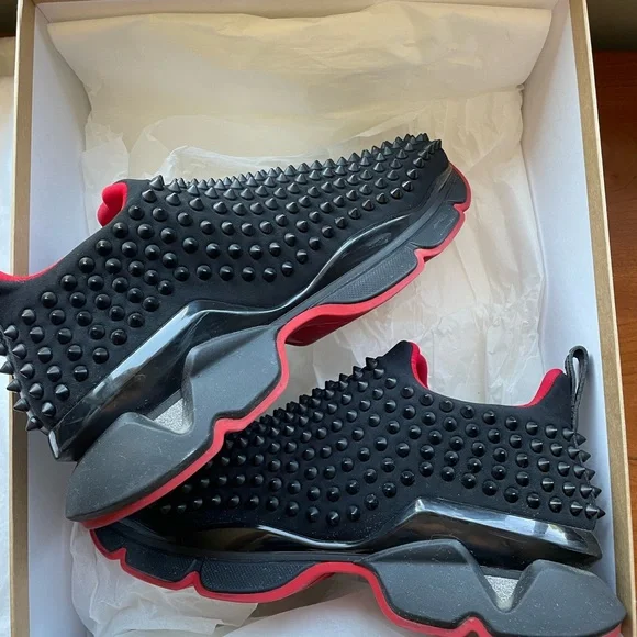 Christian Louboutin Black Spiked Slip-Ons - Picture 5 of 9